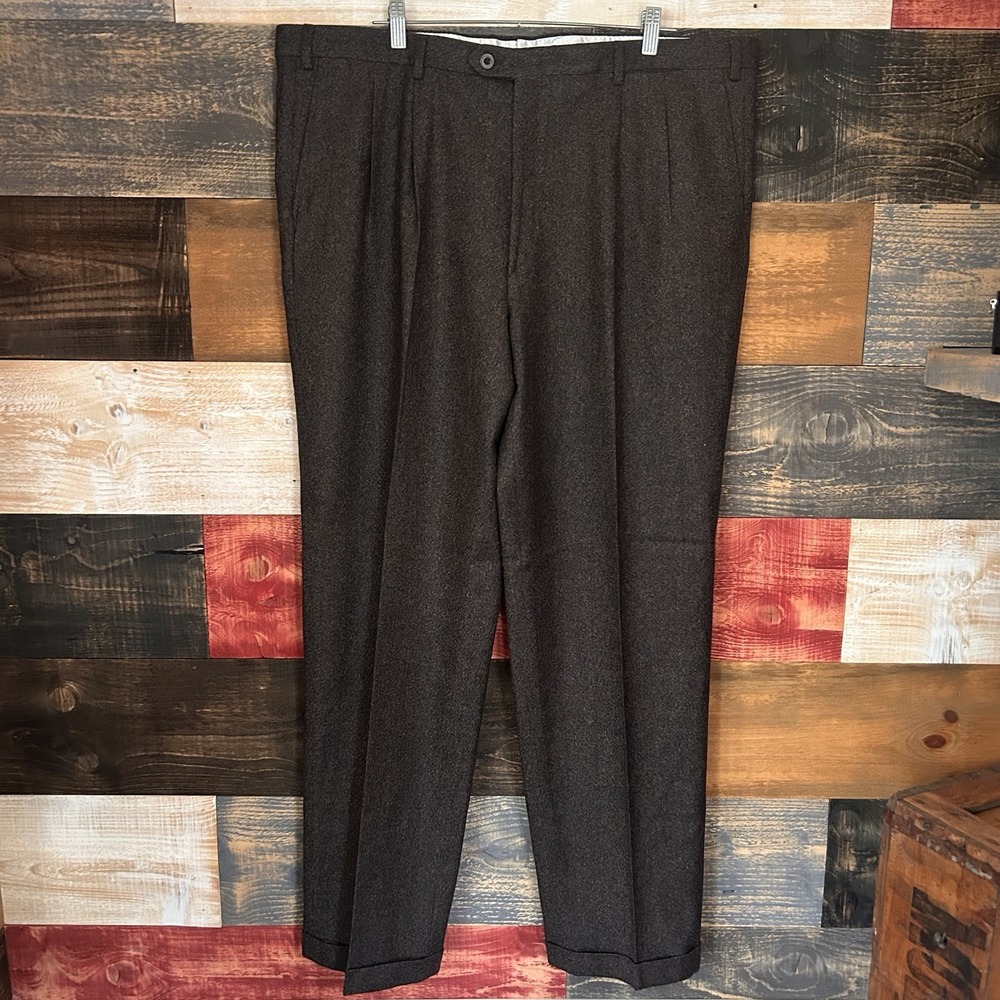 Brioni 42x33 Cannes Brown Wool Pleated Speckled Italy Mens Dress Pants 52IT